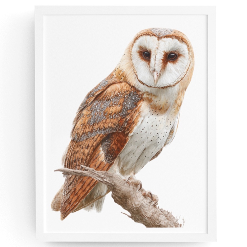 Watercolor Barn Owl Portrait Wall Art Print, Unframed - Mystical Woodland